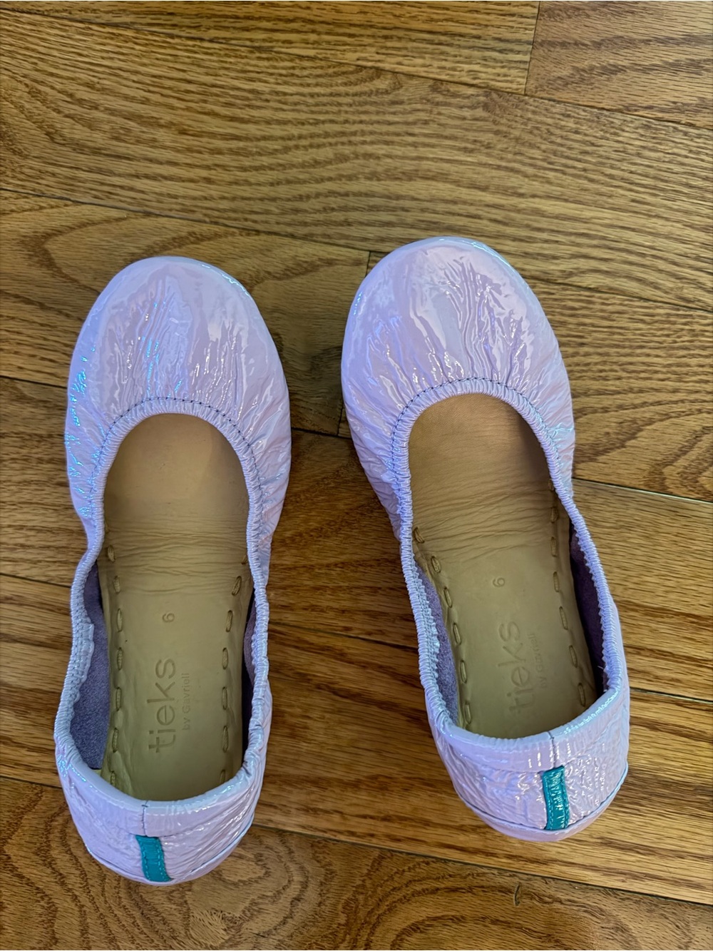 Tieks Lavendar Patent Ballet Flats with Teal Heel Tab